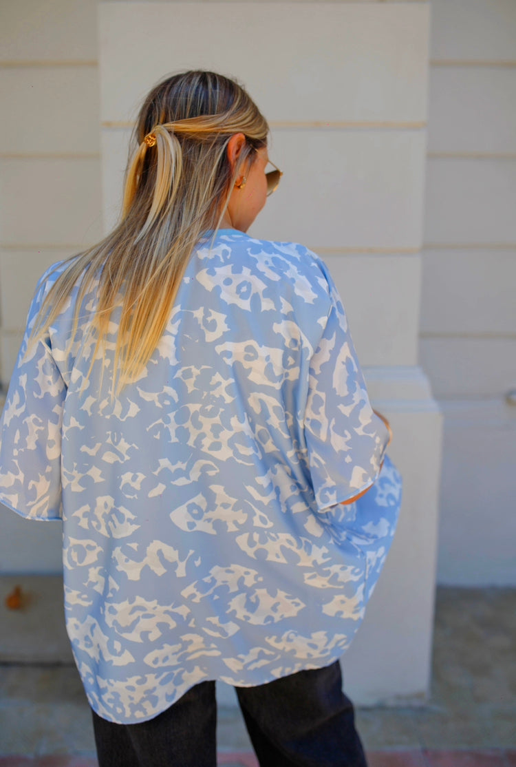 Kimono de Seda Leopard Blue