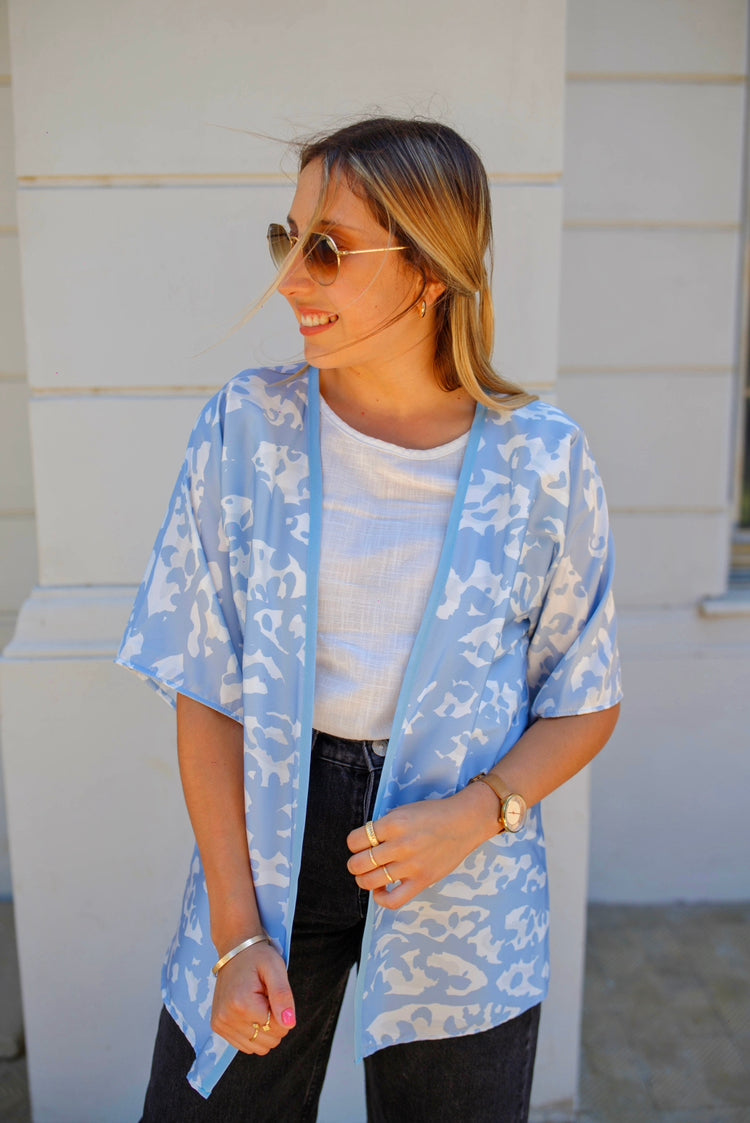 Kimono de Seda Leopard Blue