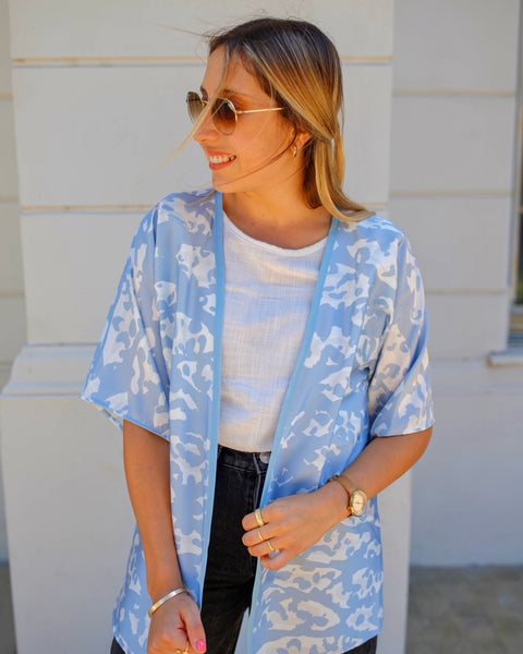 Kimono de Seda Leopard Blue