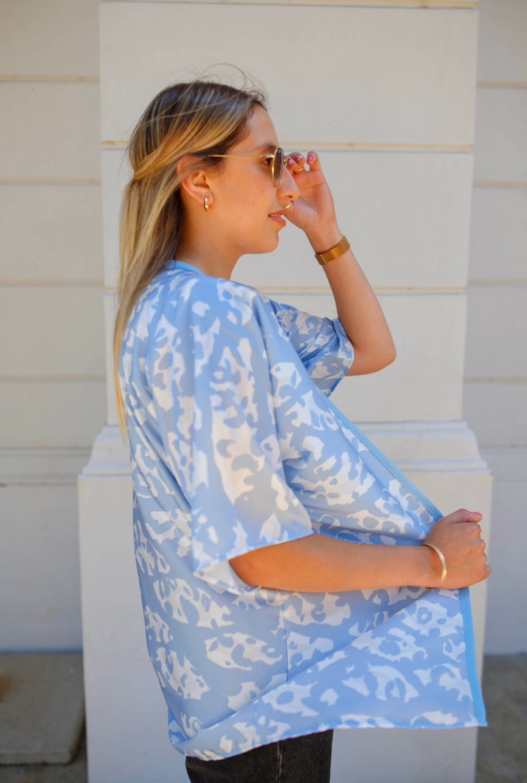 Kimono de Seda Leopard Blue