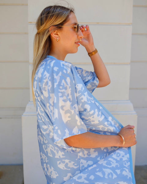 Kimono de Seda Leopard Blue